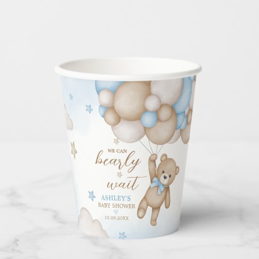 Blue Bear Balloons Baby Dusche Pappbecher (Vorderseite)