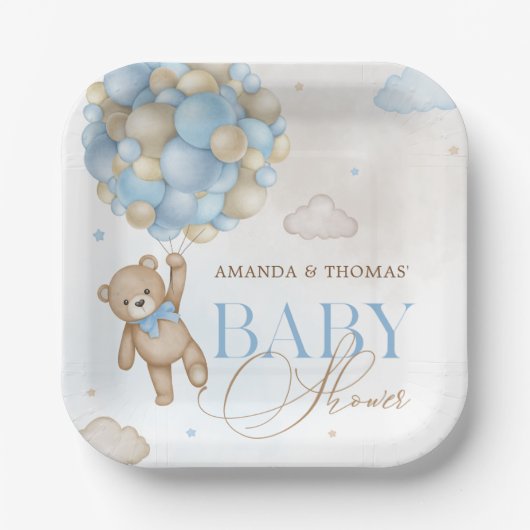 Blue Bear Balloons Baby Dusche Pappteller (Vorderseite)