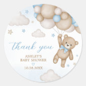 Blue Bear Balloons Baby Dusche Runder Aufkleber (Vorderseite)