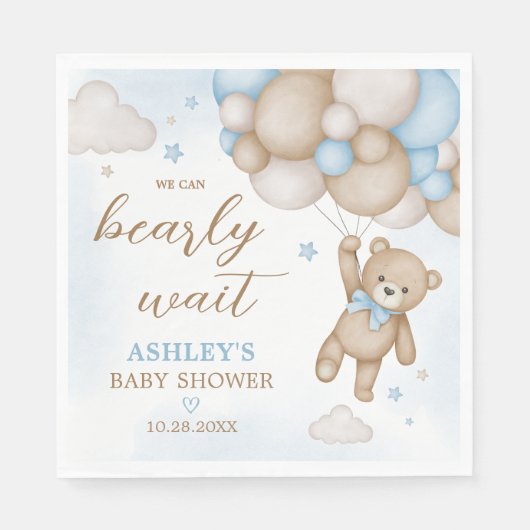 Blue Bear Balloons Baby Dusche Serviette (Vorderseite)