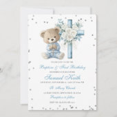 Blue Bear Baptism & First Birthday Invitation Einladung (Vorderseite)