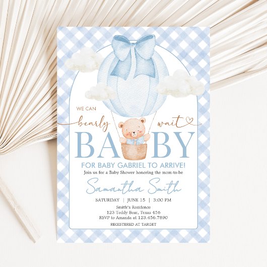 Blue Bear Bearly Wait Baby Shower Einladung