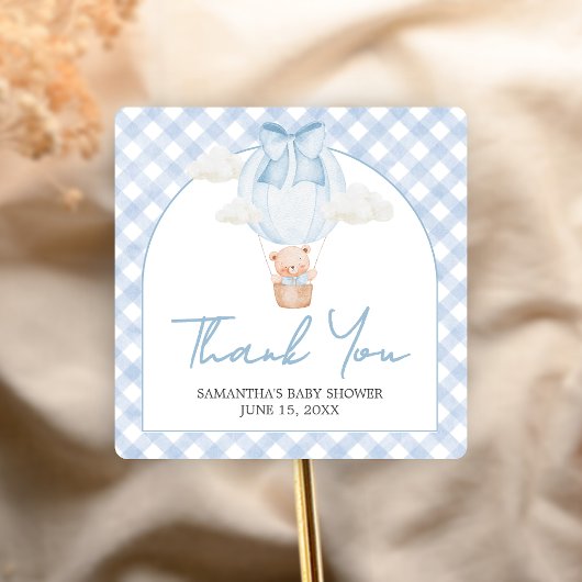 Blue Bear Bearly Wait Baby Shower Quadratischer Aufkleber