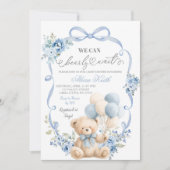 Blue Bear Bow Coquette Baby Shower Invitation Einladung (Vorderseite)
