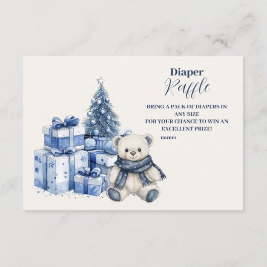 Blue Bear Christmas Baby Shower Diapper Raffle Begleitkarte (Vorderseite)