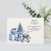 Blue Bear Christmas Baby Shower Diapper Raffle Begleitkarte (Stehend Vorderseite)