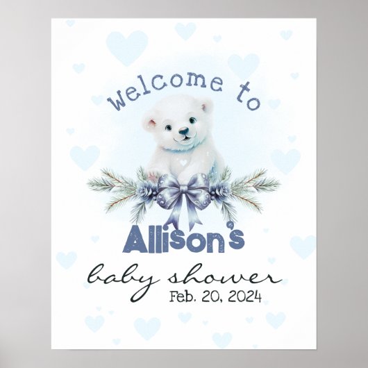 Blue Bear Cub Niedlich Baby Dusche Begrüßungszeich Poster (Vorne)