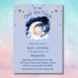 Blue Bear Gold Stars über der Mond Baby Dusche Einladung