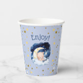 Blue Bear Gold Stars über der Mond Baby Dusche Pappbecher (Vorderseite)