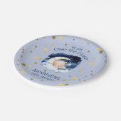 Blue Bear Gold Stars über der Mond Baby Dusche Pappteller (Schrägansicht)