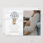 Blue Bear Hot Air Ballon Baby Boy Dusche Foto Einladung (Vorderseite)