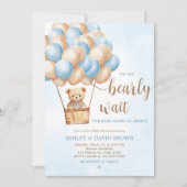 Blue Bear Hot Air Ballon Babydusche Einladung (Vorderseite)