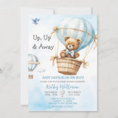 Blue Bear Hot Air Ballon Babydusche Einladung (Vorderseite)