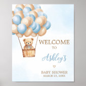 Blue Bear Hot Air Ballon Babydusche Willkommen Poster (Vorne)