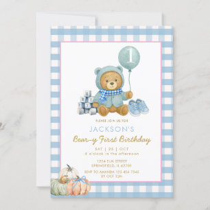 Blue Bear Pumpkin Beary Erster Geburtstag Einladung