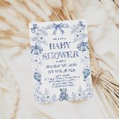 Blue Bear Pumpkin Toile Boy Baby Dusche Einladung