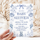 Blue Bear Pumpkin Toile Boy Baby Dusche Einladung