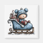 Blue Bear Santa Sled Christmas Magnet (Vorne)