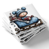 Blue Bear Santa Sled Christmas Magnet