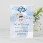 Blue Bear Spanish Baby Shower Boy invitation Einladung (Stehend Vorderseite)