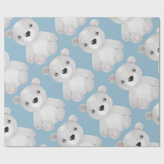 Blue Bear Watercolor Boy Baby Dusche Geschenkpapier (Flach)
