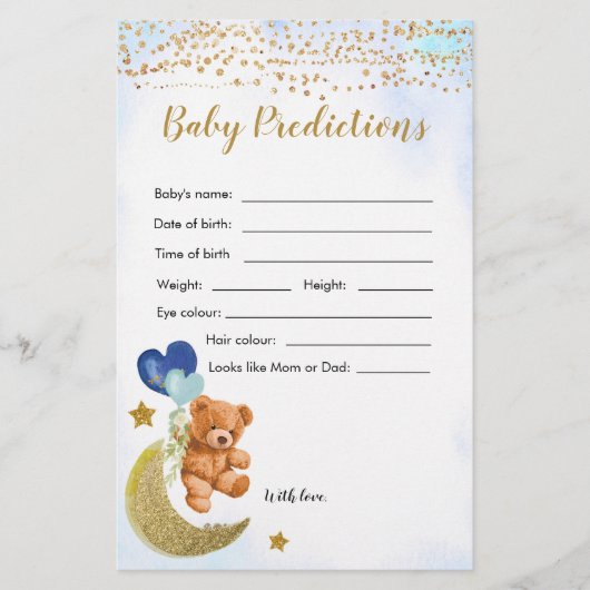 Blue Bearly Baby Shower Baby Predictions Spiele (Vorderseite)