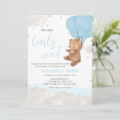 Blue Bearly Wait Baby Dusche Einladung (Stehend Vorderseite)