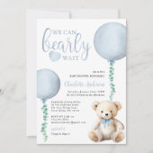 Blue Bearly Wait Baby Dusche Einladung Boy (Vorderseite)
