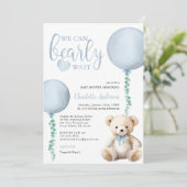 Blue Bearly Wait Baby Dusche Einladung Boy (Stehend Vorderseite)