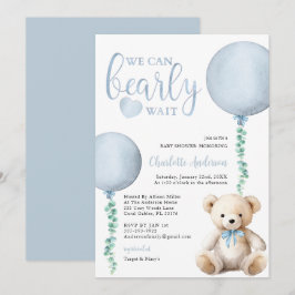 Blue Bearly Wait Baby Dusche Einladung Boy