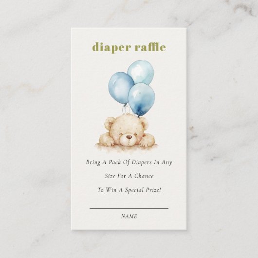 Blue Bearly Wait Balloon Windeln Raffle Baby Dusch Begleitkarte (Vorderseite)