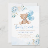 Blue Bearly Wait Boho Teddy Bear Boy Baby Dusche Einladung (Vorderseite)