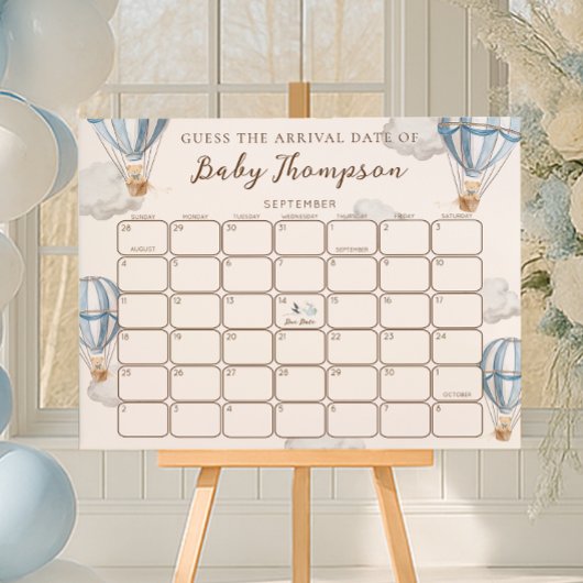 Blue Bearly Wait Guess The Arrival Date Game Sign Poster