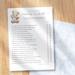 Blue Bearly Wait – Mommy oder Daddy? 20-Fragen-Spi Hinweiskarte