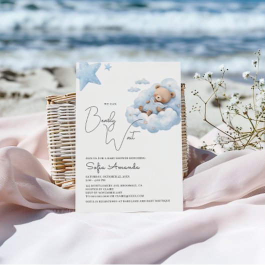 Blue Bearly Wait Niedlich Bear Baby Dusche Einladung