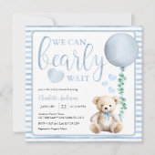 Blue Bearly Wait Teddy Bear Baby Dusche einladen Einladung (Vorderseite)