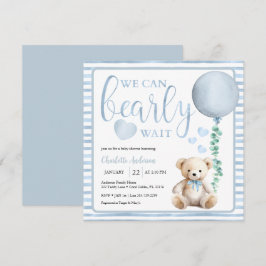 Blue Bearly Wait Teddy Bear Baby Dusche einladen Einladung