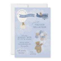 Blue Bearly Wait Teddy Bear Baby Shower Einladung