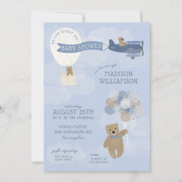 Blue Bearly Wait Teddy Bear Baby Shower Einladung