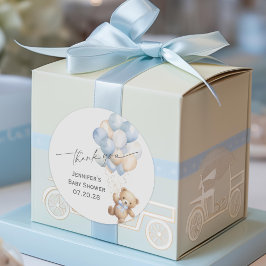 Blue Bearly Warte Baby Boy Dusche Danke Runder Aufkleber