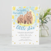 Blue Bears Gold Twinkle Little Star Baby Dusche Einladung (Stehend Vorderseite)