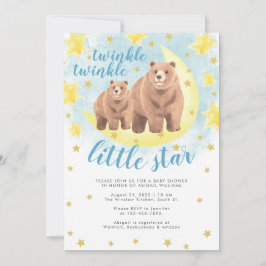 Blue Bears Gold Twinkle Little Star Baby Dusche Einladung