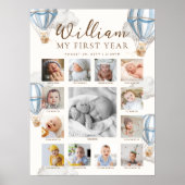 Blue Beary First Birthday Photo Timeline Poster (Vorne)