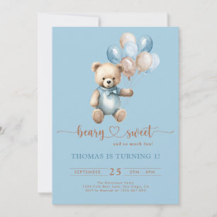 Blue Beary Sweet Boy 1. Geburtstag Teddy Bear Brow Einladung