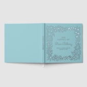 Blue Beautiful Silver Floral Frame Boy Taufe Gästebuch (Voll)