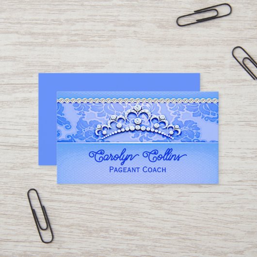 Blue Beauty Pageant Coach Business Card Visitenkarte (Vorderseite/Rückseite Beispiel)