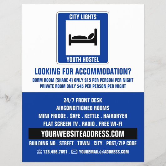 Blue Bed Logo, Jugendherbergswerbung Flyer (Vorne)