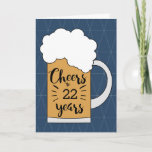 Blue Beer Cheers to 22 Years Birthday Karte<br><div class="desc">Ein moderner Beifall zu 22 Jahren Geburtstagskarte für ihn, die Sie leicht personalisieren können mit der Anzahl der Jahre benötigt. An der Vorderseite dieser modernen 22. Geburtstagskarte steht eine Tasse Bier auf geometrisch blauem Hintergrund. In Threads eine Geburtstagsnachricht, die Sie leicht personalisieren können. Die Rückseite hat einen Platz für dich,...</div>