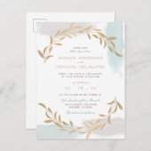 Blue & Beige Aquarelle Brushed Botanische Hochzeit Einladungspostkarte (Vorne/Hinten)