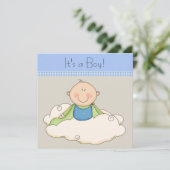 Blue Beige Baby Boy Cloud Baby Dusche Einladung (Stehend Vorderseite)